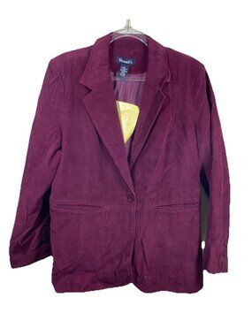 Denim & Co Plus Size 1X Burgundy Red Corduroy One Button Jacket Blazer NEW